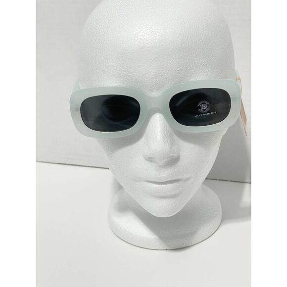 True Craft Small Rectangle Sunglasses Light Blue Transparent Frame Black Lenses‎ - Picture 8 of 8
